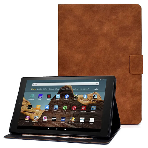 Etui en PU magnétique avec support et porte-carte pour votre Amazon Fire HD 8 (2016)/(2017)/(2020) - marron