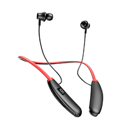 General Casque tour de cou Bluetooth avec 24 heures de lecture, pilotes 0,4 pouces, charge rapide USB-C, construction pliable et légère, étanche Ipx5, pour le sport, la musique, les conférences(noir rouge)