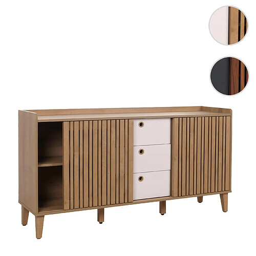 Mendler Sideboard HWC-M48, commode, porte coulissante compartiment de rangement, bois massif de manguier MDF 81x150x40cm ~ naturel, tiroirs blancs