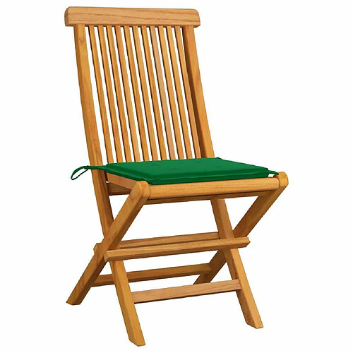 Maison Chic Lot de 2 Chaises de jardin,Fauteuil d'extérieur avec coussins vert Bois de teck massif -MN35898