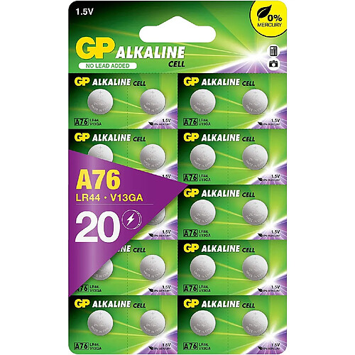 Piles LR44 Bouton - AG13 - Lot de 20 | GP Extra | Batteries Alcalines LR 44 A76 - Longue durée et Haute Performance