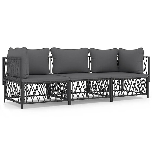 Maison Chic Salon de jardin 3 pcs avec coussins - Table et chaises d'extérieur - Mobilier/Meubles de jardin Moderne anthracite acier -MN85465