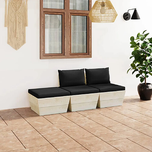 vidaXL Salon de jardin palette 3 pcs avec coussins bois d'épicéa