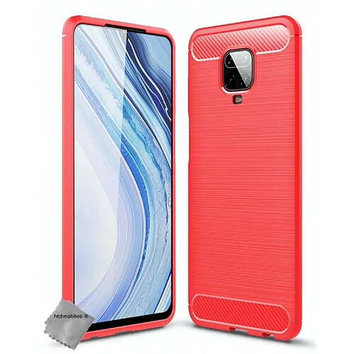 Htdmobiles Coque silicone gel carbone pour Xiaomi Redmi Note 9S + verre trempe - ROUGE