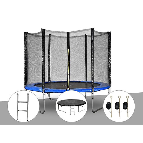 JARDIéco Kit trampoline Jardideco Atlas Ø 2,44 m Bleu + Echelle + Bâche de protection + Kit d'ancrage