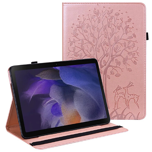 Etui en PU motif d'arbres et de cerfs avec support or rose pour votre Samsung Galaxy Tab A8 10.5 (2021)