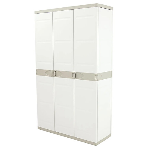 Pegane Armoire meuble de rangement 3 portes intérieur/extérieur coloris beige - Longueur 105 x Profondeur 44 x Hauteur 176 cm