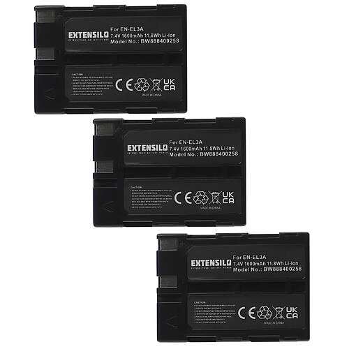 Vhbw EXTENSILO 3x Batteries compatible avec Nikon D50, D70, D70s, D100, D100 SLR appareil photo, reflex numérique (1600mAh, 7,4V, Li-ion)