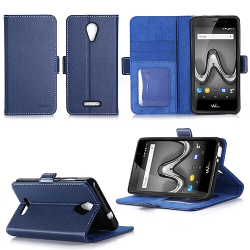 Wiko Tommy 2 : Housse Portefeuille luxe bleue Style Cuir avec stand - Etui bleu coque de protection Wiko Tommy 2 smartphone 2017 /2018 5.5 pouces Dual SIM avec porte cartes - Accessoires pochette XEPTIO : Exceptional case !