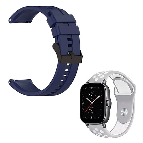 Kit Bracelet En Silicone Lisse Avec Boucle + SportyStyle Phonecare Pour Amazfit Bip 3 - Bleu Foncé / Gris Blanc