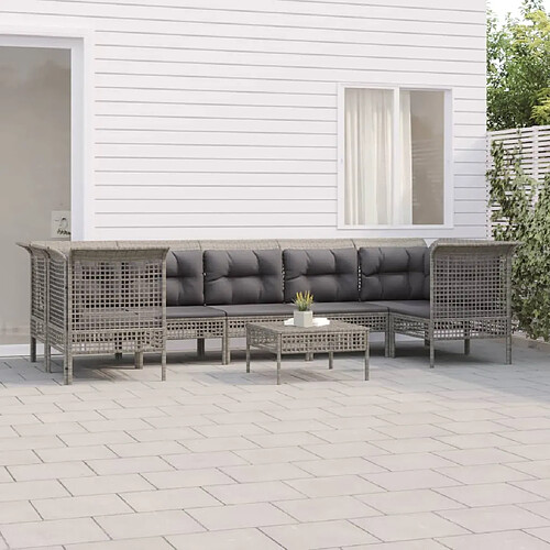 vidaXL Salon de jardin 8 pcs avec coussins Gris Résine tressée