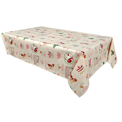 Cpm Nappe en toile cirée rectangulaire SANTA CLAUS - 140 x 250 cm - Ecru