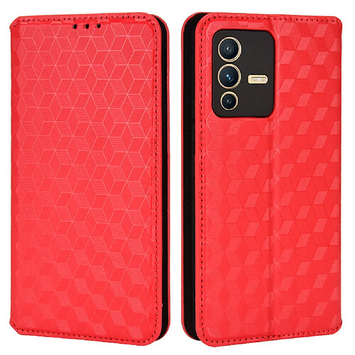 Etui en PU + TPU motif à losanges, fermeture magnétique avec support, rouge pour votre Vivo S12 Pro/V23 Pro