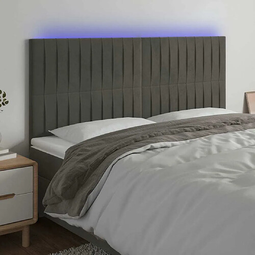 Maison Chic Tête de lit scandinave à LED,meuble de chambre Gris foncé 180x5x118/128 cm Velours -MN46598