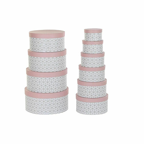 Jeu de Caisses de Rangement Empilables DKD Home Decor Rond Rose Carton