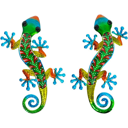 Origen Gecko décoratif en métal et verre multicolore Feuilles.