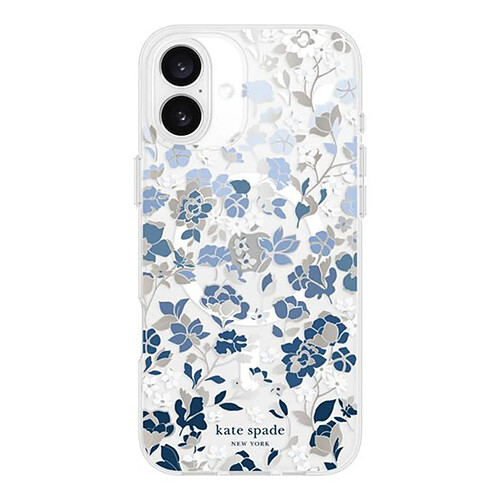 Kate Spade Coque pour iPhone 16 Plus MagSafe Motif Parterre de Fleurs Antimicrobienne Blanc / Bleu