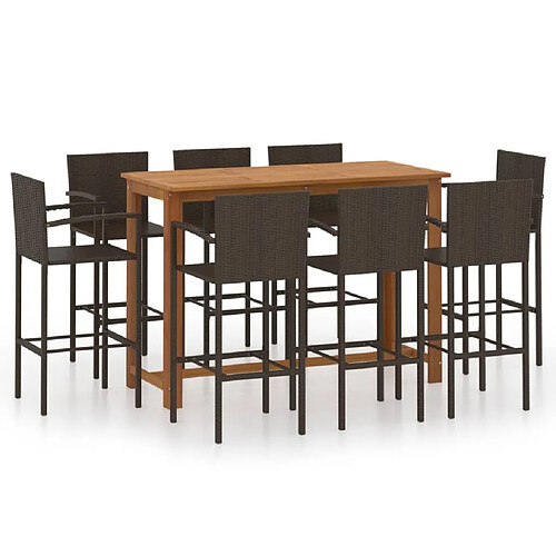 Maison Chic Table de bar et chaises d'extérieur 9 pcs,Ensemble de bar de jardin pour relax Marron -GKD236800