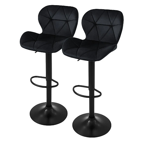 Tabouret de bar, lot de 2, revêtement en velours noir avec dossier et repose-pieds réglable en hauteur 59-79cm ML-Design