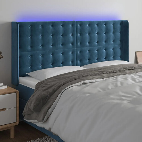 vidaXL Tête de lit à LED Bleu foncé 203x16x118/128 cm Velours