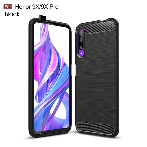 Wewoo Coque TPU en fibre de carbone à texture brossée pour Huawei Honor 9X / 9X Pro Noir