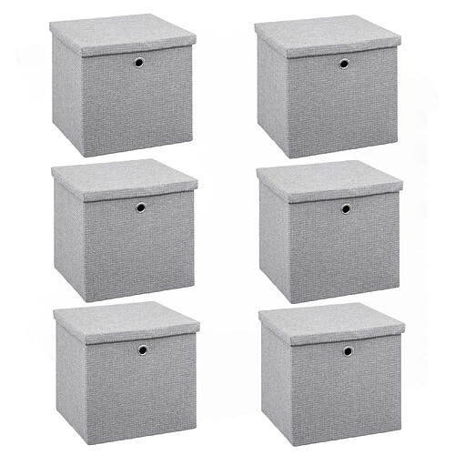 Five Simply Smart Lot de 6 boites de rangement en tissu avec couvercle - 31x31x31cm - Gris