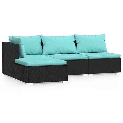 Maison Chic Salon de jardin 4 pcs + coussins - Mobilier/Meubles de jardin - Table et chaises d'extérieur Noir Résine tressée -MN59846