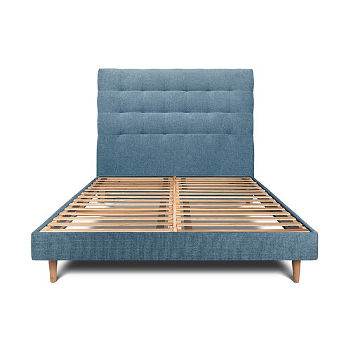 Sommeil de plomb Lit 135x190cm avec tête de lit capitonnée tissu et sommier kit Bleu - Hauteur totale : 29cm