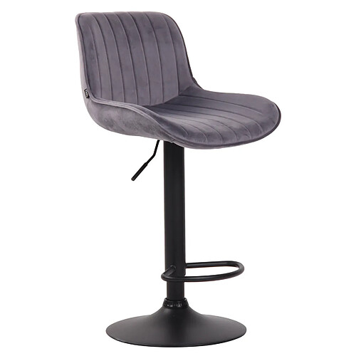 Decoshop26 Tabouret de bar chaise haute x1 en velours gris foncé coutures verticales support en métal noir 10_0005112