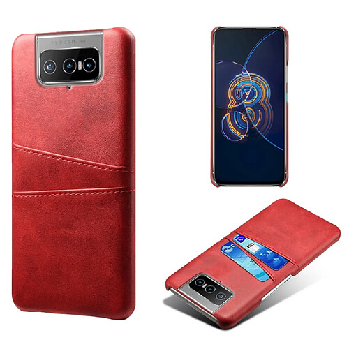 Coque en TPU + PU Étui enduit avec porte-cartes double rouge pour votre Asus Zenfone 8 Flip