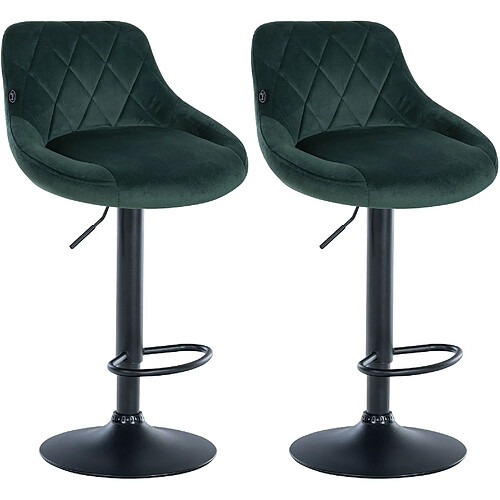 Decoshop26 Set de 2 tabourets de bar coutures décoratives losanges assise en velours vert foncé et cadre en métal noir TDB10778