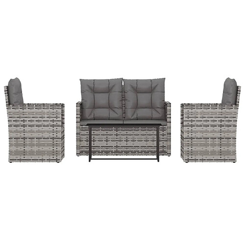 Maison Chic Salon de jardin 4 pcs avec coussins - Table et chaises d'extérieur - Mobilier/Meubles de jardin Moderne résine tressée gris -MN64874