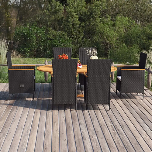 Salle à manger de jardin 7 pcs,Table et chaise à dîner Résine tressée Noir -MN30671