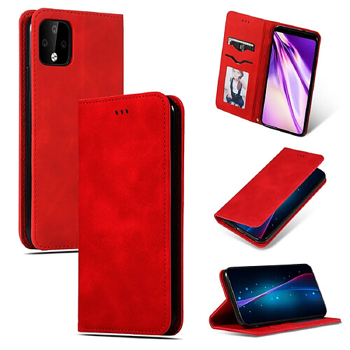 Wewoo Housse Coque en cuir à rabat horizontal magnétique Business Skin Feel Retro pour Google Pixel 4XL rouge