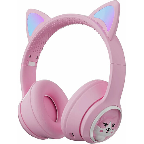 YUANFU-AKZ-02 Écouteurs Bluetooth sans filtre Oreilles de chat pour filles (avec écouteurs Bluetooth Michael-Pink)