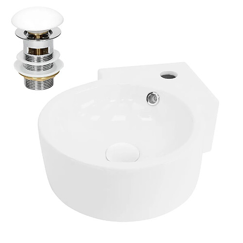 lavabo incl. garniture de vidage avec trop-plein 45x36x13 cm blanc en céramique ML-Design