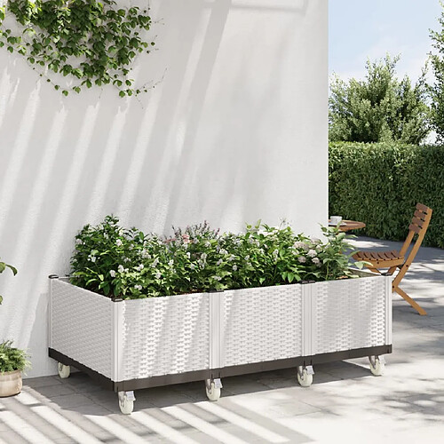 vidaXL Jardinière à roulettes blanc 150x80x54 cm PP