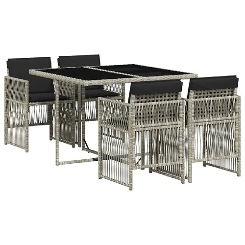 Maison Chic Ensemble à manger d'extérieur 5 pcs avec coussins,Salon de jardin,Mobilier de jardin gris clair rotin -GKD791669