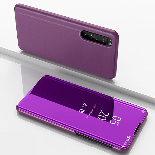 Coque en TPU + PU voir la surface du miroir de la fenêtre avec support violet pour votre Sony Xperia 1 II