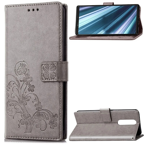 Wewoo Housse Coque Étui en cuir motif de fleurs pressées Lucky Clover pour Sony Xperia 1 / XZ4, avec support et logements pour cartes, ainsi que pour dragonne bandoulière (Gris)