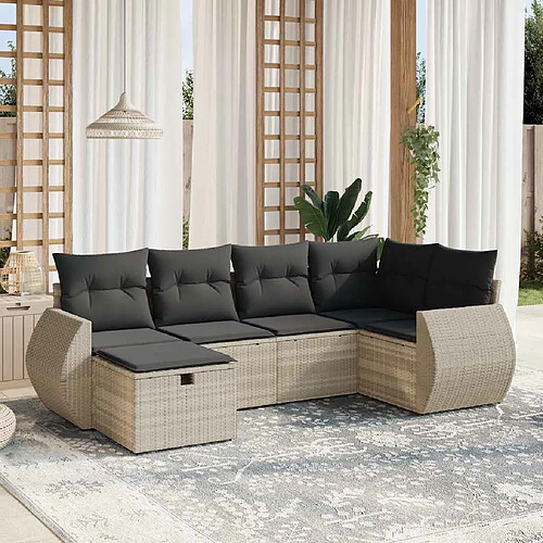 vidaXL Salon de jardin 6 pcs avec coussins gris clair résine tressée