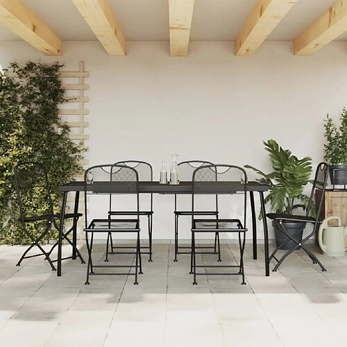 Ensemble à manger de jardin 7 pcs,Table et chaise à dîner anthracite métal maille -MN42619