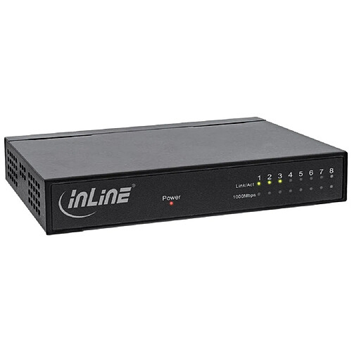 Commutateur réseau InLine® à 8 ports, Ethernet Gigabit, 10/100 / 1000MBit / s, Bureau, Métal, sans ventilateur, ports blindés