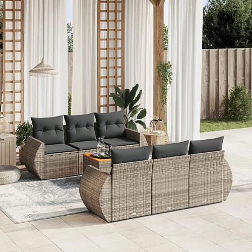 vidaXL Salon de jardin avec coussins 7 pcs gris résine tressée