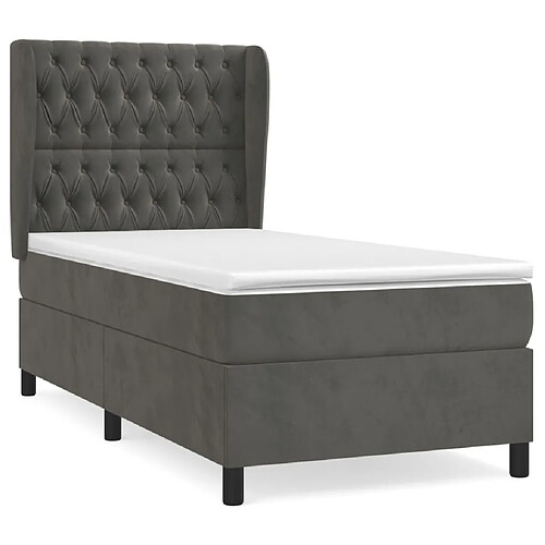 Maison Chic Lit adulte- Lit + matelas,Sommier à lattes de lit et matelas Gris foncé 90x190 cm Velours -GKD86422