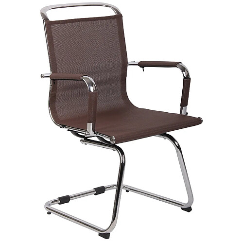 Decoshop26 Chaise fauteuil de bureau sans roulettes piétement luge en métal chromé assise en tissu maille marron 10_0003260