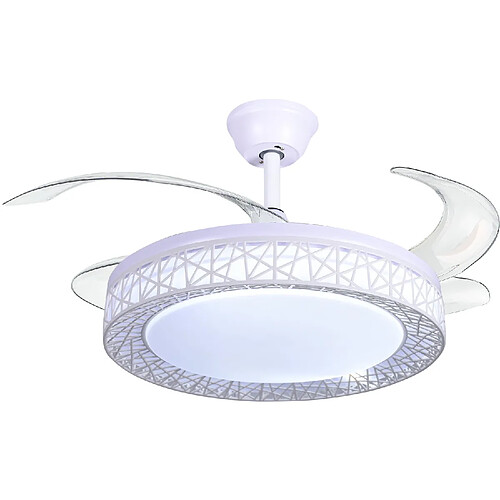 Ventilateur de plafond NIDO blanc, 4 pales escamotables, 72W LED 3000|4000|6000K, H35xP.108/50cm