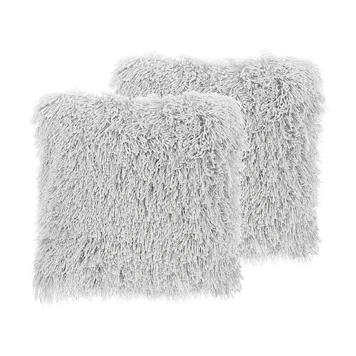 Beliani Lot de 2 coussins CIDE Bouclé 45 x 45 cm Unicolore Gris clair