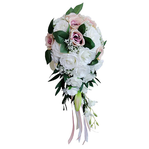 Mariage Main Bouquet De Mariée Tenant Fleurs Artificielles Blanc + Rose