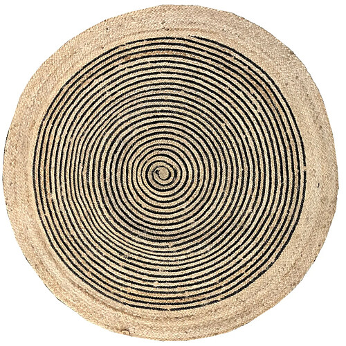 Aubry Gaspard Tapis rond en jute et coton noir Diamètre 120 cm.